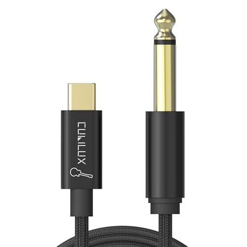 Cubilux Gitarren USB C Kabel, Typ C auf 6,35 mm (1/4 Zoll) TS Mono Line In Kabel für Bass, E Klavier, Schlagzeug Anschließen von Instrumenten über Thunderbolt 4/3 an iPad, MacBook, Laptop, PC,6 Fuß von Cubilux
