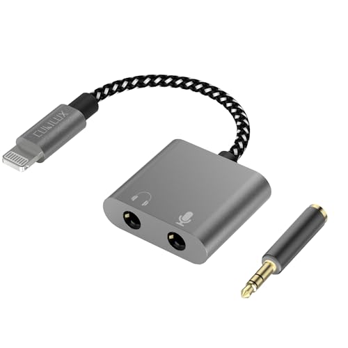 Cubilux Lightning auf Mikrofon Kopfhörer Adapter für iPhone 14/13/12/11/SE/XR/XS/8/7 mit Lightning-Anschluss, iPad 10.2", Air/Mini, 3,5mm Audio & Mic Splitter, Nicht für iPhone 15 oder USB-C iPads von Cubilux