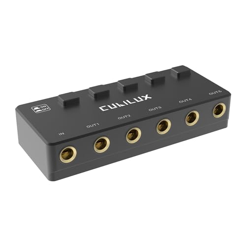 Cubilux Passiv 6.35mm 5-Wege Aux Audio-Splitter, 5 Kanäle 1/4“ Mono/Stereo TS TRS Umschaltpult, 5 Häfen Viertel Zoll Audio schalter/Umschalter für Kopfhörer, Pedal, Gitarre, Klaviatur, Studio Monitor von Cubilux