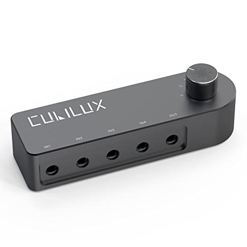 Cubilux Passiv Audio Switcher, Bidirektional 1 auf 4 3,5mm Klinke Lautsprecher umschalter, 4-Kanal Stereo Aux Switch Selector für Kopfhörer PC Laptop Telefon Soundsystem von Cubilux