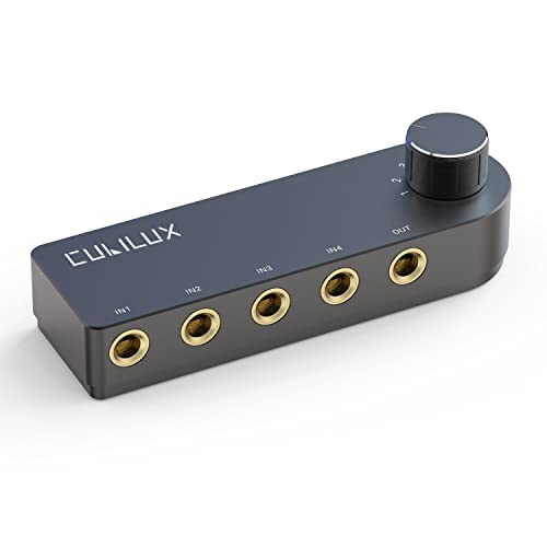 Cubilux Passiv Audio Switcher, Bidirektional 1 auf 4 6,35mm TRS Klinke Lautsprecher umschalter, 4-Kanal Stereo Aux Switch Selector für Kopfhörer Soundsystem Verstärker von Cubilux