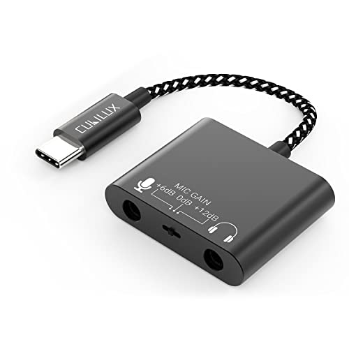 Cubilux USB-C-Mikrofonsplitter für Lavaliermikrofon, TRS-Mikrofon mit Verstärkung (+12 dB), Typ-C-auf-3,5-mm-Adapter, ideal für Aufnahmen und kompatibel mit Android, iPad OS, Mac OS, Windows von Cubilux