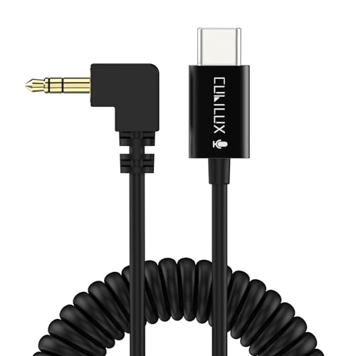 Cubilux USB C auf 3,5mm Stecker Audiokabel spiral, kompatibel mit iPhone 15, Samsung S23/S22/S21/S20 Note 20/10, Pixel 8/7/6 Pro, rechtwinkliges Typ C Aux Kabel für Autoradio, Lautsprecher, 1 FT von Cubilux