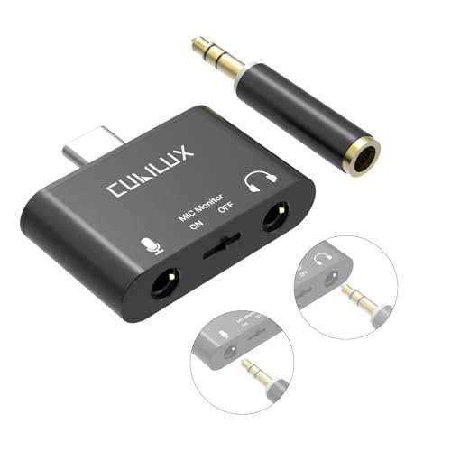 Cubilux USB C auf Mikrofon Adapter (unterstützt Echtzeit Mikrofonüberwachung), Typ C auf 3,5 mm TRS Kopfhörer Mikrofon Splitter für iPhone 16, iPad Pro 13, iPad Air 13, Samsung, Pixel, Android Telefon von Cubilux