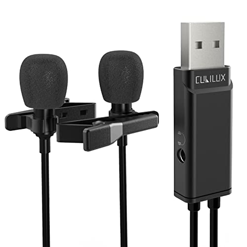 Cubilux USB Doppel Lavalier Mikrofon mit 3,5mm Klinke, Unidirektional USB Typ A zu Zwei Mini Mikrofon, Dual Lapel Mikrofon Kompatibel mit Laptop PC Computer Podcast Interviews Skype PS5 PS4, 3m von Cubilux