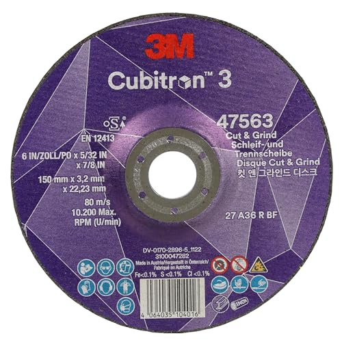 3M Cubitron 3 Cut and Grind Schruppscheibe, 47563, 36+, T27, 150 mm x 3,2 mm x 22,23 mm, EN, 10/Pack, 20 Stück/VE von Cubitron