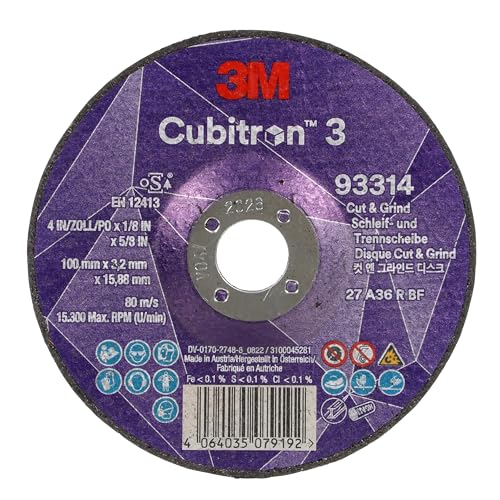 3M Cubitron 3 Cut and Grind Schruppscheibe, 93314, 36+, T27, 100 mm x 3,2 mm x 15,88 mm, EN, 10/Pack, 20 Stück/VE von Cubitron