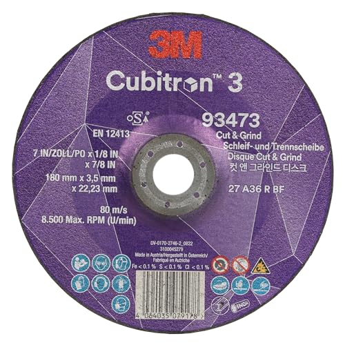 3M Cubitron 3 Cut and Grind Schruppscheibe, 93473, 36+, T27, 180 mm x 3,5 mm x 22,23 mm, EN, 10/Pack, 20 Stück/VE von Cubitron