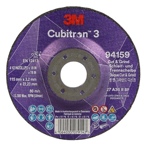 3M Cubitron 3 Cut and Grind Schruppscheibe, 94159, 36+, T27, 115 mm x 3,2 mm x 22,23 mm, EN, 10/Pack, 20 Stück/VE von Cubitron