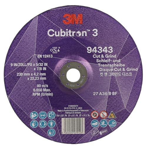 3M Cubitron 3 Cut and Grind Schruppscheibe, 94343, 36+, T27, 230 mm x 4,2 mm x 22,23 mm, EN, 10/Pack 3M Cubitron 3 Cut and Grind Schruppscheibe, 94343, 36+, T27, 230 mm x 4,2 mm x 22,23 mm, EN, 10/Pack von Cubitron