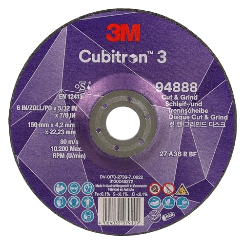 3M Cubitron 3 Cut and Grind Schruppscheibe, 94888, 36+, T27, 150 mm x 4,2 mm x 22,23 mm, EN, 10/Pack 3M Cubitron 3 Cut and Grind Schruppscheibe, 94888, 36+, T27, 150 mm x 4,2 mm x 22,23 mm, EN, 10/Pack von Cubitron