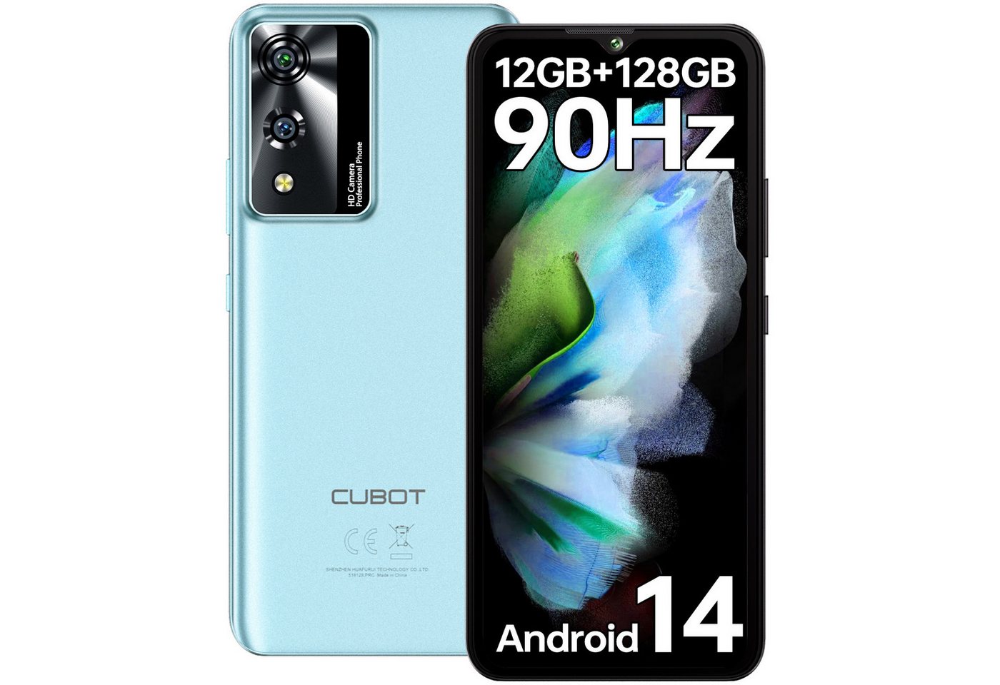Cubot A10 Smartphone (16,66 cm/6.56 Zoll, 128 GB Speicherplatz, 48 MP Kamera, 12GB RAM + 128GB ROM, 6.56 Zoll 90Hz HD+ Display, 5100mAh, Face ID) von Cubot