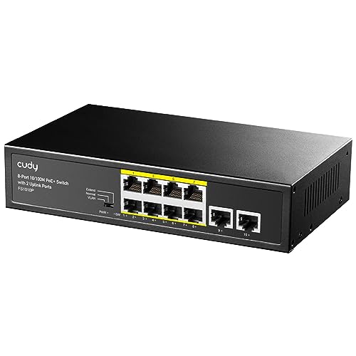 Cudy FS1010P 8 Port PoE+ Switch Mit 2 Uplink Ports, 120W, Erweitern/VLAN Modus, 802.3af/at, Fanless, Plug and Play von Cudy