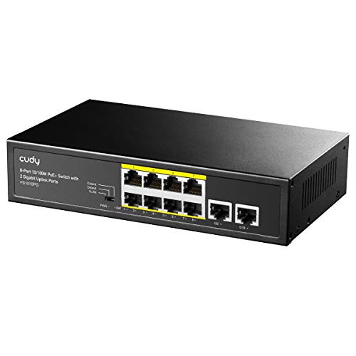 Cudy FS1010PG 8-Port PoE + -Switch mit 2 Gigabit-Uplink-Ports 120 W, 8 * 10/100 Mbit/s PoE+ @ 120 W, Extend/VLAN-Modus, 802.3af / at Standard, Lüfterlos, Watchdog, Plug & Play von Cudy