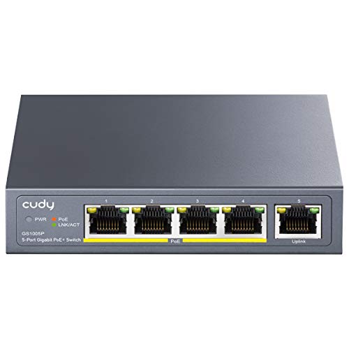 Cudy GS1005P Gigabit Ethernet Switch 5 Poe+ 60W Ports, 4 Ports 10/100/1000Mbps Poe+, Switch Unmanaged, Keine zusätzliche Stromversorgung, 802.3af/at von Cudy