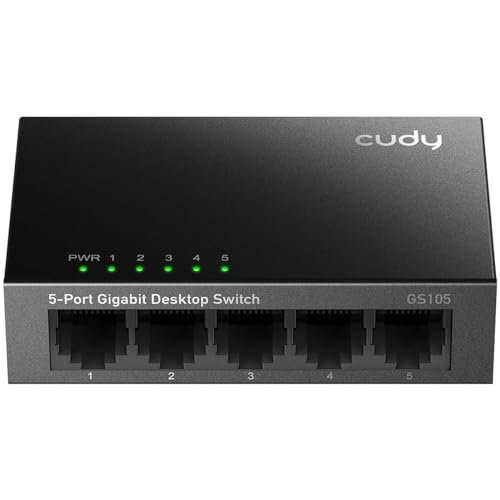 Cudy GS105 Ethernet Switch Gigabit 5 Ports 10/100/1000Mbps Ethernet Hub Plug & Play, Metallgehäuse von Cudy
