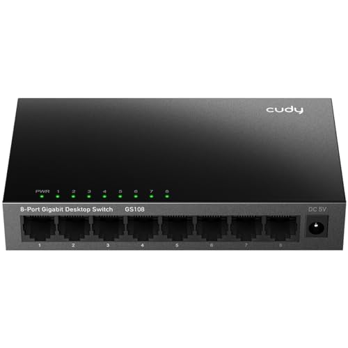 Cudy GS108 Gigabit-Netzwerk-Desktop-Switch mit 8 Ports (10/100/1000 Mbps, Stahlgehäuse, IEEE 802.3X, Auto-MDI/MDIX, Plug and Play, Energiesparend, RJ45-Ports, einfach Verwendung) von Cudy