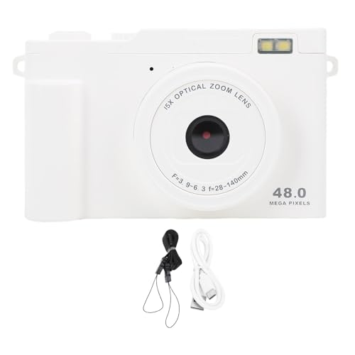 1080p Digitalkamera Dual -Kamera, 48MP Autofokus Tragbare Kompakte Reisekamera mit LED -Blitz, 15 -Fach Optisch Zoom Kleine WLAN -Kamera für Reise (White) von Cuifati