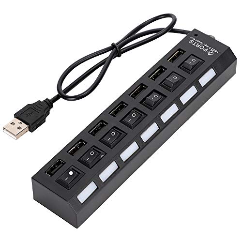 7-Port USB Hub, 480 MBit/s USB-Dockingstation mit Schalter für Überlaststromschutz Hochgeschwindigkeits-USB-Schnittstelle, Unterstützt Überlaststrom- und Sofortstromschutz (schwarz) (7 schwarz) von Cuifati