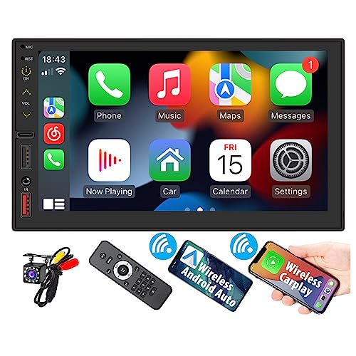 7-Zoll-Autoradio, Doppel-Din-Radio-Touchscreen mit Rückfahrkamera, Multimedia-Auto-Audioempfänger, Unterstützung für Carplay für Android Auto Mirror Link GPS, Lenkradsteuerung von Cuifati