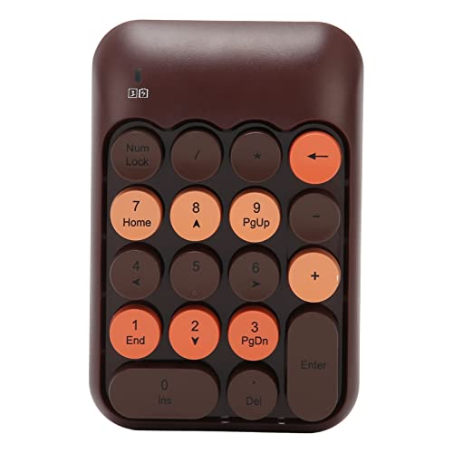 Cuifati 2,4 GHz Kabelloser Nummernblock, 18 Tasten, Retro-Ziffernblock, Runde Tastenkappen, Tastatur mit USB-Empfänger, Schreibmaschine, Runde Taste, Leise Tastatur für Büro (Kaffeefarbe) von Cuifati