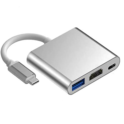 Cuifati 3-in-1-USB-C-Dockingstation, Typ-C-Hub-Multiport-Adapter mit HDMI-Anschlüssen, 100-W-PD-Ladeanschluss, USB 3.0, USB-C-auf-HDML-Adapter (Silber) von Cuifati