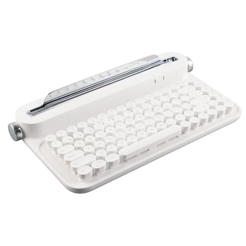 Cuifati B305 Kabellose Schreibmaschinentastatur, 86 Tasten, Vintage-Bluetooth-Tastatur mit Integriertem Ständer, Retro-Tastatur für Handys, Tablets, für Windows für Android für IOS (Weiss) von Cuifati