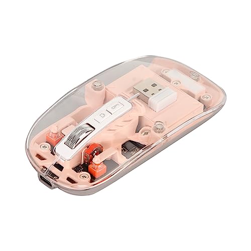 Cuifati Drahtlose Bluetooth-Maus, Vollständig Transparente, Wiederaufladbare USB-C-Computermaus, BT5.1 2,4 G Dual-Modus, 4 DPI, Bunte Atemlichter, Stummgeschaltete Mäuse für (Rosa) von Cuifati