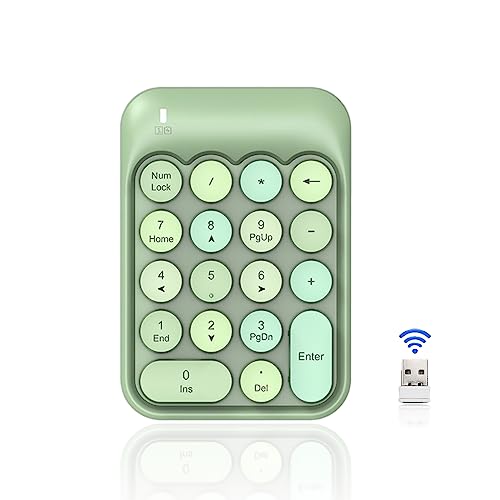 Cuifati Drahtlose Nummern Pads, 18 Tasten 2,4G Drahtlose Numerische Tastatur, Ruhiges Design Soft Press Touch, Buntes Niedliches USB-Nummern Pad, Externe Numpad-Tastatur für (Fantasie grün) von Cuifati