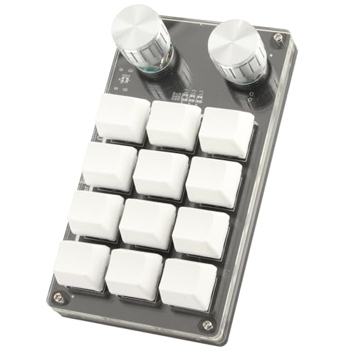 Cuifati Einhändige makromechanische Tastatur, programmierbare -Mikrotastatur mit 12 Tasten, mit USB-Datenkabel, mechanische DIY-Tastatur für Spiele(Schwarz-Weiss) von Cuifati