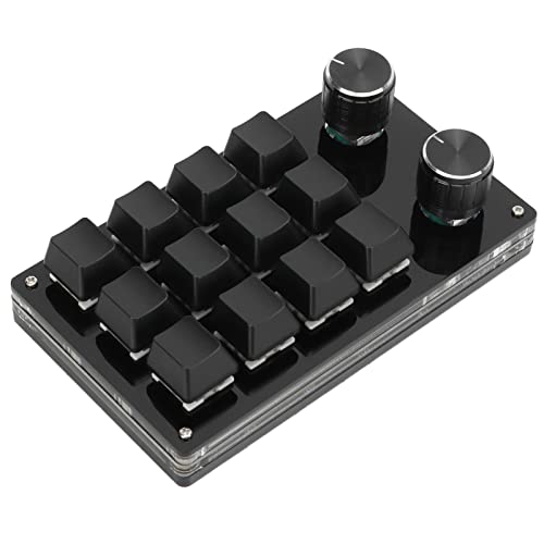 Cuifati Einhändige makromechanische Tastatur, programmierbare -Mikrotastatur mit 12 Tasten, mit USB-Datenkabel, mechanische DIY-Tastatur für Spiele(voll schwarz) von Cuifati