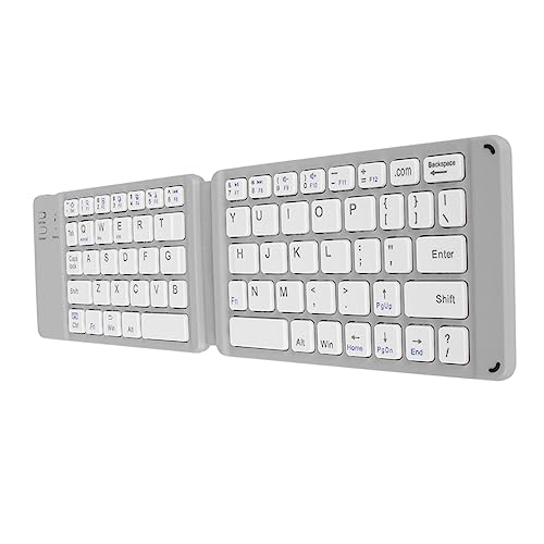 Cuifati Faltbare -Tastatur, Schlanke und Tragbare Kabellose Tastatur für7 8 Tablet Notebook-Handy, Doppelt Faltbar, Kompatibel mit Mehreren Systemen, Leises und Komfortables (Grau-weiß) von Cuifati
