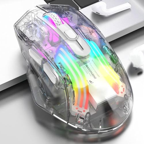 Cuifati Kabelgebundene und Kabellose Gaming-Maus: Leise Tasten, RGB-Lichteffekt, 3-Modus-Design USB, 2,4 G, 5 Einstellbare DPI-Stufen (1200, 1600, 2000, 2400, 3600), für PCs, (White) von Cuifati