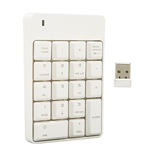 Cuifati Kabellose Nummernblöcke, 2,4 G Kabelloser Ziffernblock, 18 Tasten, Soft-Press-Touch, USB-Nummernblock, Externe Nummernblock-Tastatur für Desktop-Laptop-Tablet für Heimarbeit, Büro (Weiß) von Cuifati