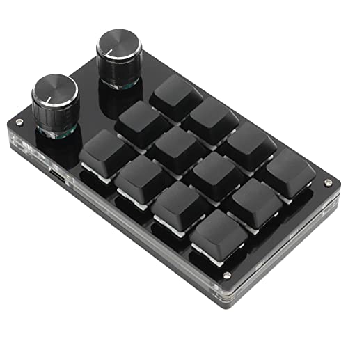 Cuifati Mechanische Makro-Tastatur mit einer Hand, 12 Tasten, programmierbare Mini-Tastatur, voll programmierbare Tasten und 2 Knöpfe, für Vista, für Makos (komplett schwarz) von Cuifati