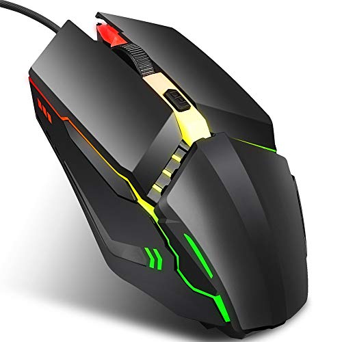 Cuifati Optische Maus, Bunte Leuchtende Optische Gaming-Maus, 4D Ergonomische Computerteile Kabelgebundene Maus mit DPI-Umschalter, Ergonomisches Design, für Laptop-Computer MAC-Spieler Schwarz von Cuifati