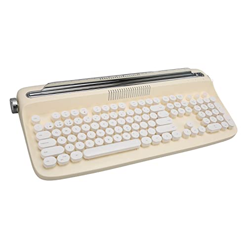 Cuifati Retro-Schreibmaschinentastatur, 104 Tasten, Kabellose Mechanische Gaming-Tastatur, BT5.0 Vintage-Tastatur mit Niedlichen Runden Tastenkappen, Integrierter Ständer für Windows für (Gelb) von Cuifati