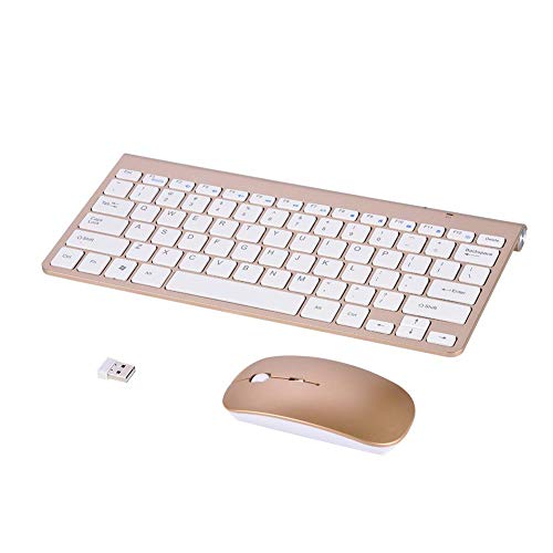 Cuifati Schlankes wasserdichtes 2,4-GHz-Kit für kabellose Tastaturen und Mäuse, wiederaufladbare Tastaturmäuse, leise ergonomische Tastatur und Maus für PC Win XP/7/8 PC/Laptop/Smart-TV/Gaming(Gold) von Cuifati