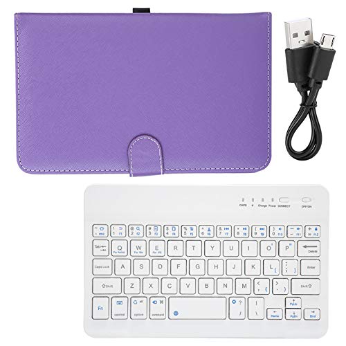 Cuifati Tastatur 7 Zoll für Bluetooth 3.0 mit PU-Ledertasche für 4,5-6,8-Zoll-Bildschirmtelefone(Purple) von Cuifati