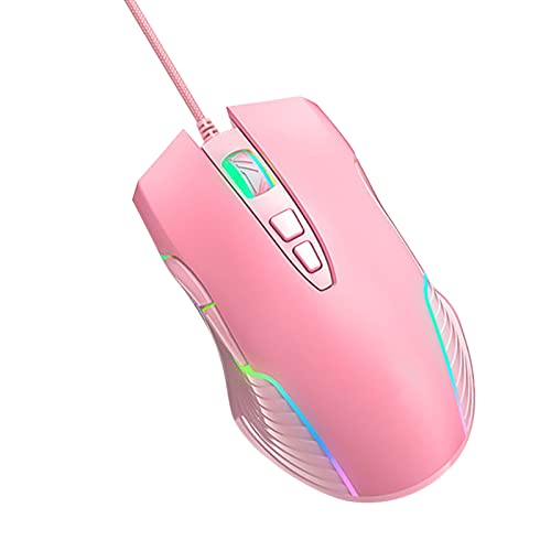 Cuifati USB-Maus mit Kabel, RGB-Hintergrundbeleuchtung, Gaming-Maus, Rosa, Verstellbare Optische Maus für Gaming-Büro, Maus mit Hoher DPI und 1,9 M Langem Kabel von Cuifati