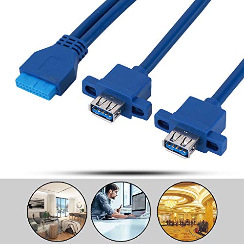 Cuifati Yoidesu USB 3.0-Verlängerungskabel USB 3.0 19-polig an Dual-Port EIN Weibliches Kabel für das Vordere Motherboard-Panel mit Schraubenloch Blau (0,8m) von Cuifati