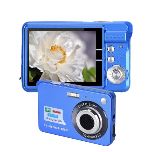 Digitalkamera für Teenager, 4K 48MP Ultra HD Point and Shoot Kamera, 2,7 Zoll LCD Wiederaufladbare Studenten-Kompaktkamera mit 8-fachem Digitalzoom, Vlogging-Kameras, (Blau) von Cuifati