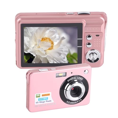 Digitalkamera für Teenager, 4K 48MP Ultra HD Point and Shoot Kamera, 2,7 Zoll LCD Wiederaufladbare Studenten-Kompaktkamera mit 8-fachem Digitalzoom, Vlogging-Kameras, (Rosa) von Cuifati