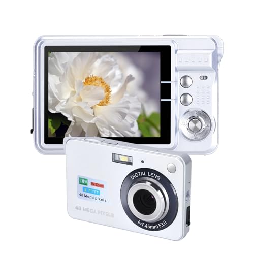 Digitalkamera für Teenager, 4K 48MP Ultra HD Point and Shoot Kamera, 2,7 Zoll LCD Wiederaufladbare Studenten-Kompaktkamera mit 8-fachem Digitalzoom, Vlogging-Kameras, (Silber) von Cuifati