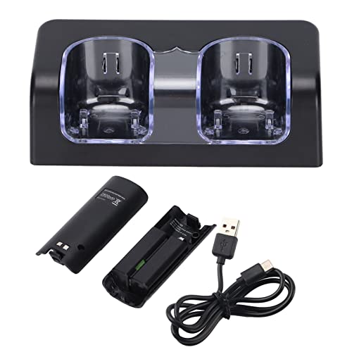 Duale Ladestation für den Akku der Wii-Fernbedienung, Tragbar und Langlebig mit Einfachem Aufladen, 2800-mAh-Lithium-Akku, Geeignet für Wii-Controller (Black) von Cuifati