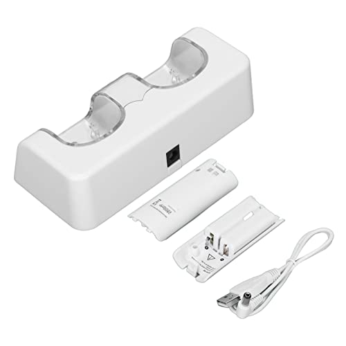 Duale Ladestation für den Akku der Wii-Fernbedienung, Tragbar und Langlebig mit Einfachem Aufladen, 2800-mAh-Lithium-Akku, Geeignet für Wii-Controller (White) von Cuifati