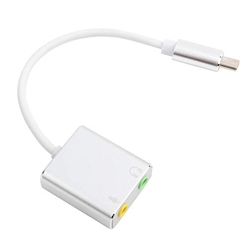 Externe USB-C-Soundkarte, Aluminiumlegierung Typ C 7.1 CH Stereo-Audio-Adapter mit 3,5-mm-Klinkenbuchse für Kopfhörer und Mikrofon für Telefon-Laptop-PC von Cuifati