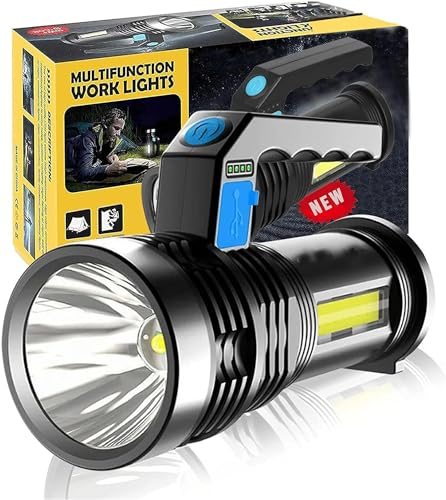Hand-Taschenlampe, Wiederaufladbarer LED-Scheinwerfer mit Griff, Tragbarer Superheller Suchscheinwerfer, 4 Lichtmodi, Seitliches Großes Flutlicht, Batteriebetriebene Taschenlampe, für Den Außenbereich Hand-Taschenlampe, Wiederaufladbarer LED-Scheinwerfer mit Griff, Tragbarer Superheller Suchscheinwerfer, 4 Lichtmodi, Seitliches Großes Flutlicht, Batteriebetriebene Taschenlampe, für Den Außenbereich von Cuifati