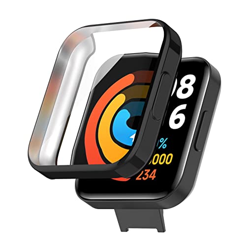 Harte PC-Hülle mit Gehärtetem Glas Bildschirms Chutz Kompatibel für Xiaomi Redmi Watch 2 Lite, Dünne, Leichte Smartwatch-Schutzhülle Stoßstange für Xiaomi (Galvanisch schwarz) von Cuifati