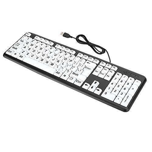 Low Vision-Tastatur,USB-kabelgebundene Old People-Tastatur mit weißen großen Drucktasten, große Tastatur,tragbare kompakte kabelgebundene Tastatur für Laptop/PC/Computer/Desktop/Notebook(Schwarz) von Cuifati